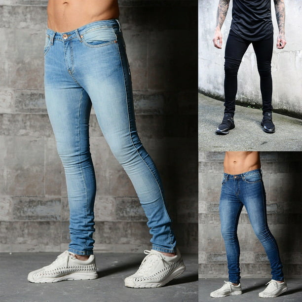 Fmeijia Mens Ripped Skinny Slim Fit Stretch Straight Leg Fashion Jeans Pants 
